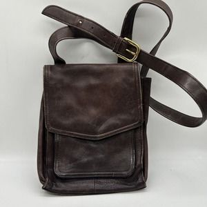 FOSSIL VTG Brown Soft Pebble Distress Leather Organizer Messngr Bag Purse 75082